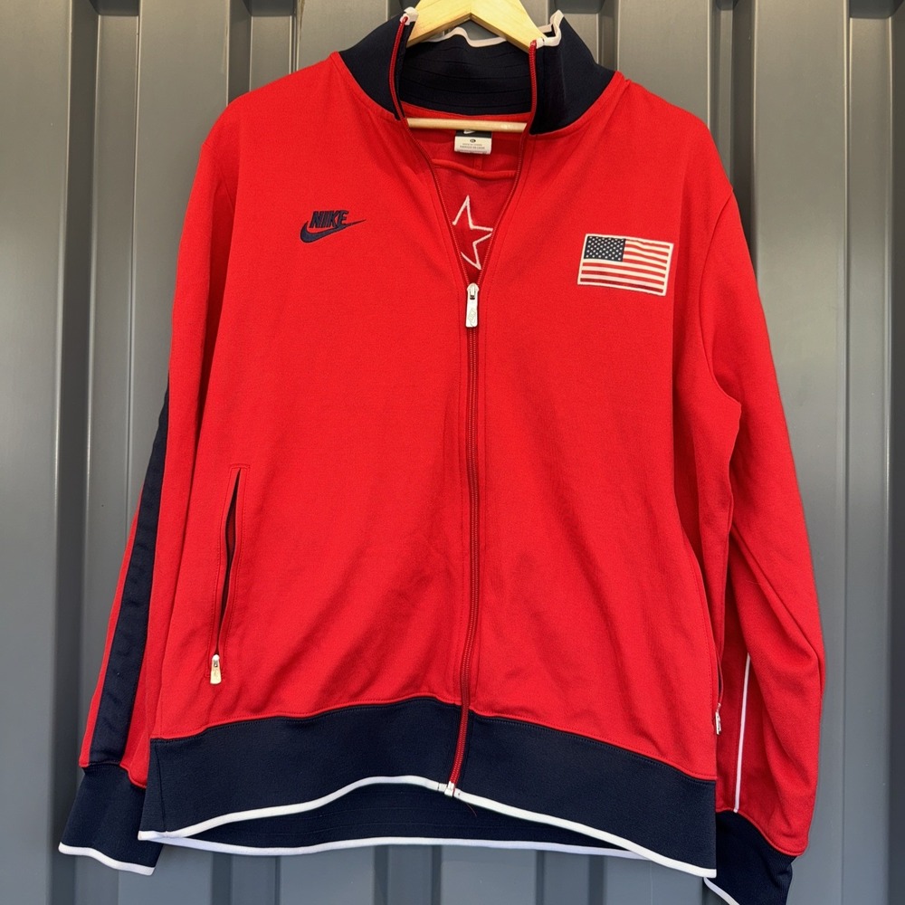 Nike USA Olympic Basketball Full Zip Jacket Flag Red Navy Blue White Men's XL